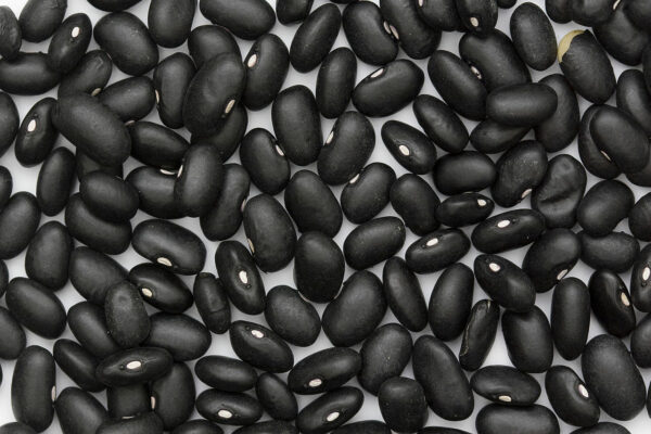 Black turtle beans on white surface