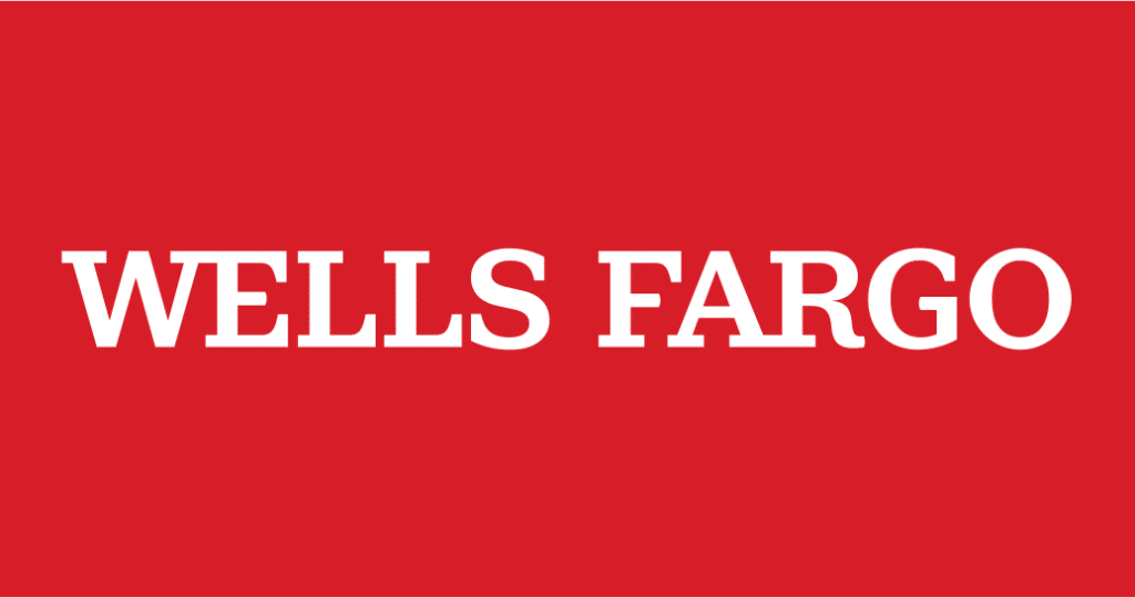 Wells Fargo logo, white text on red background